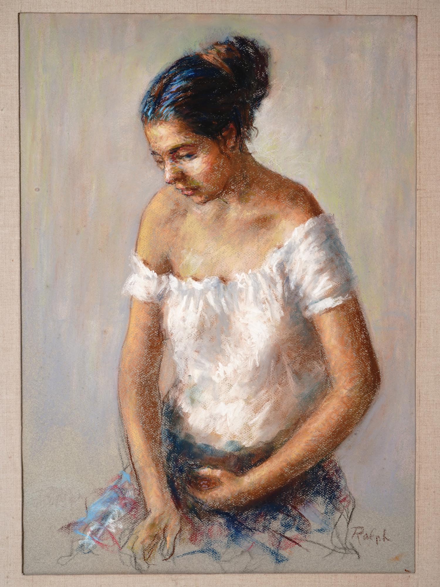 GIRL PORTRAIT PASTEL PAINTING ATTR TO RALPH AVERY PIC-1